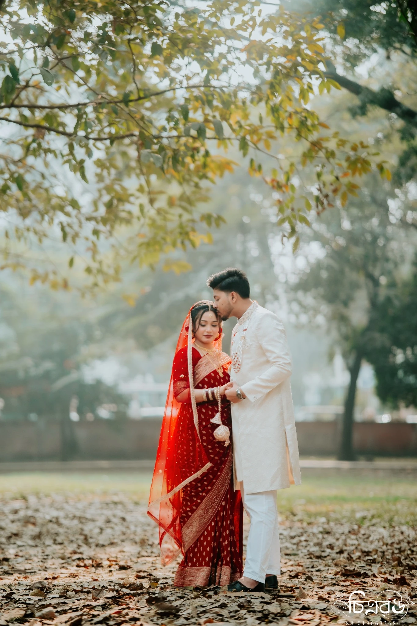 Outdoor couple wedding portrait